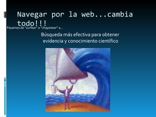 Navegar por la web...cambia todo!!! Pasamos de ”surfear” o ”chapotear” a... Búsqueda más efectiva para obtener  evidencia y conocimiento científico 