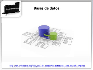 http://en.wikipedia.org/wiki/List_of_academic_databases_and_search_engines Bases de datos 