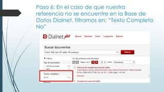 Paso 6: En el caso de que nuestra
referencia no se encuentre en la Base de
Datos Dialnet, filtramos en: “Texto Completo
No”
 