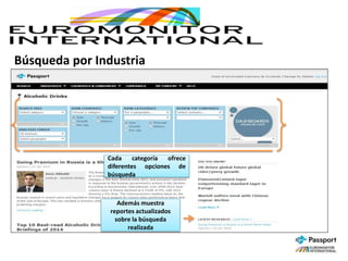 Búsqueda por Industria
Cada categoría ofrece
diferentes opciones de
búsqueda
Además muestra
reportes actualizados
sobre la búsqueda
realizada
 