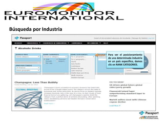 Búsqueda por Industria
Para ver el posicionamiento
de una determinada industria
en un país especifico, damos
clic en RANK CATEGORIES.
 