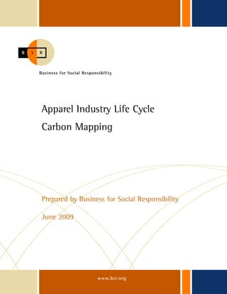 Apparel Industry Life Cycle
     Carbon Mapping




     Prepared by Business for Social Responsibility

     June 2009




BSR | Apparel Industry Life Cycle Carbon Mapping
June 2009
 