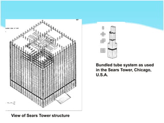 Bundled tube system as used
in the Sears Tower, Chicago,
U.S.A.
View of Sears Tower structure
 