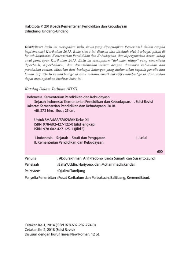 Buku Sejarah Indonesia Kelas Xii K13 Semester 1