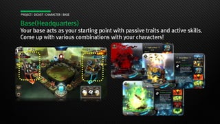 Base(Headquarters)
Your base acts as your starting point with passive traits and active skills.
Come up with various combinations with your characters!
PROJECT : DICAST : CHARACTER : BASE
 