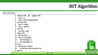 ‫خان‬ ‫سنور‬ Algorithm Analysis
BST Algorithm
TREE-DELETE(T,z)
 