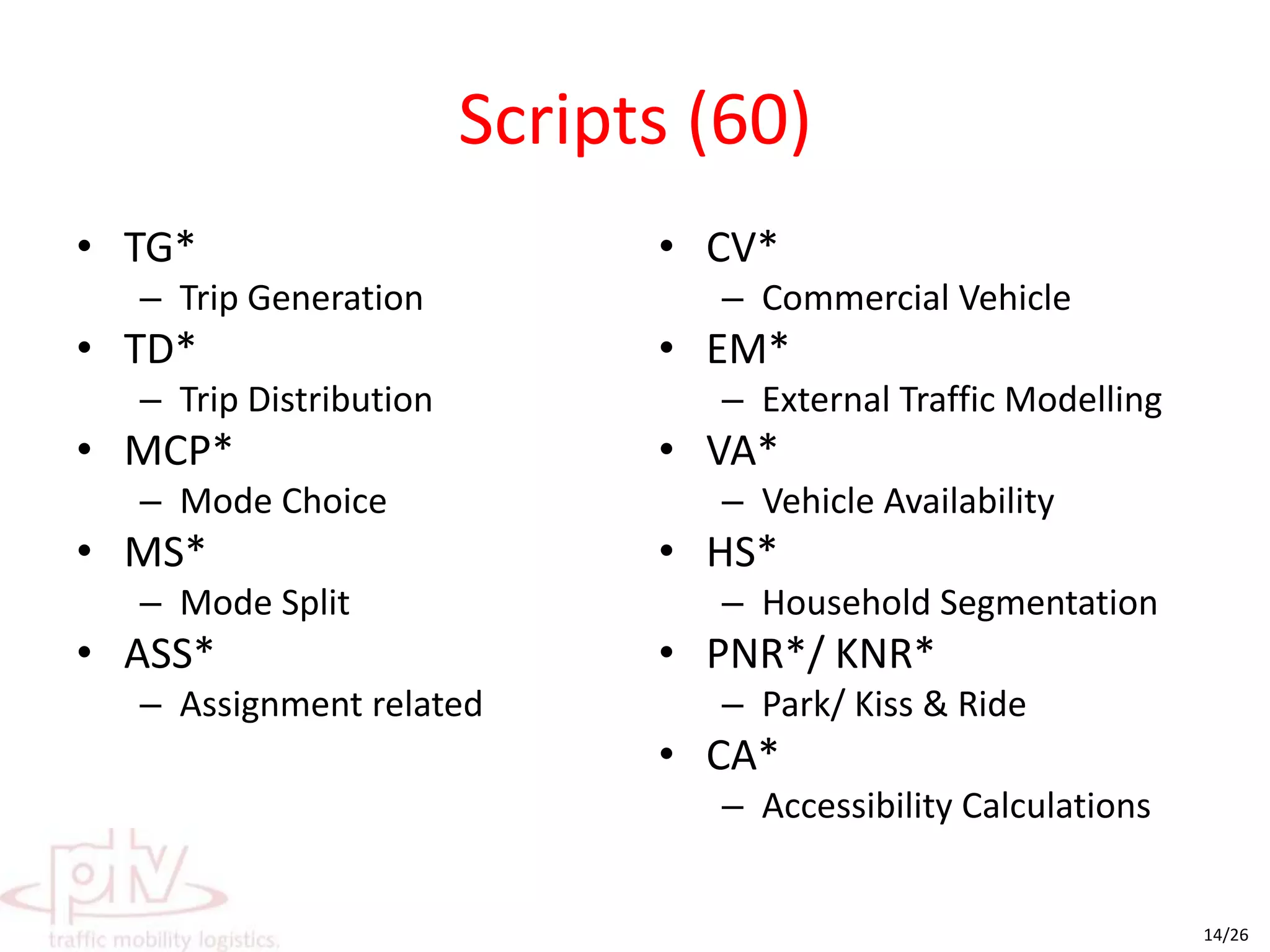 OutputsLoads and paths in VISUM version fileMatrices by purpose and modeA text log providingstart and end time of every moduleMatrix sumsStatus of convergence criteria for every loopContinuously updated...can be opened and checked while model run is on