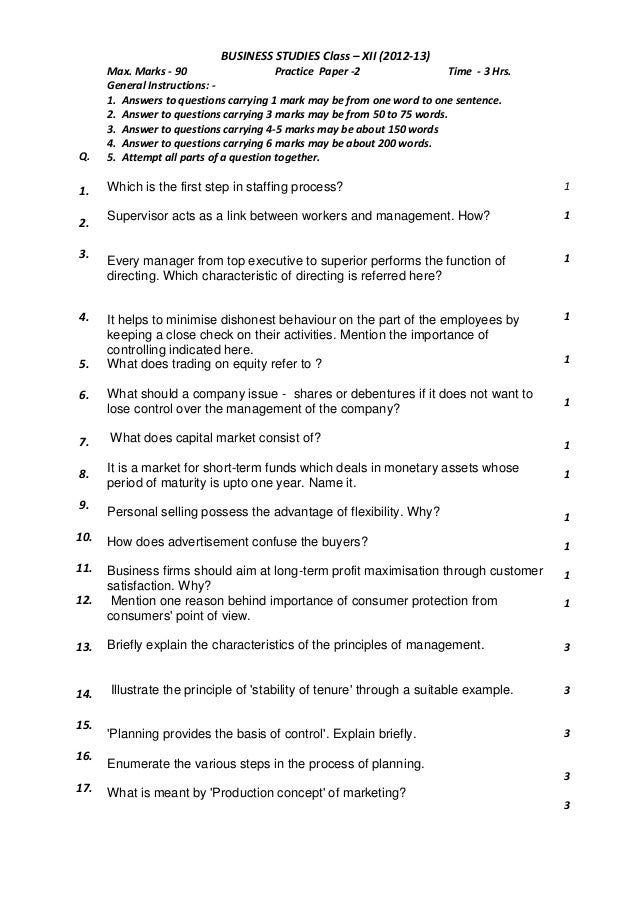Business Studies Practice Paper 2