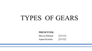 TYPES OF GEARS
PRESENTER:
Shuvas Khanal [21131]
Arpan Koirala [21132]
 