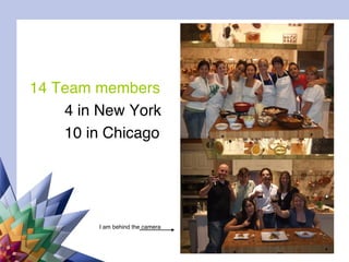 14 Team members 4 in New York 10 in Chicago I am behind the camera 