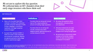 3
METHODOLOGY
We set out to explore this key question.
We collected data on 60+ founders from their
early stage investors ...