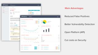 Reduced False Positives
Better Vulnerability Detection
Open Platform (API)
Cut costs on Security
Main Advantages
 