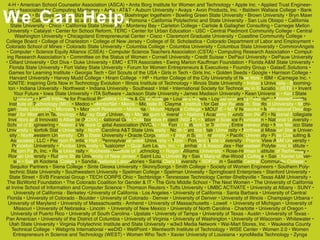 NCWIT is the National Center for
Women & Information Technology!
Our coalition includes more than 250 universities, corporations, and non-proﬁts.!
We Can Help.!
 