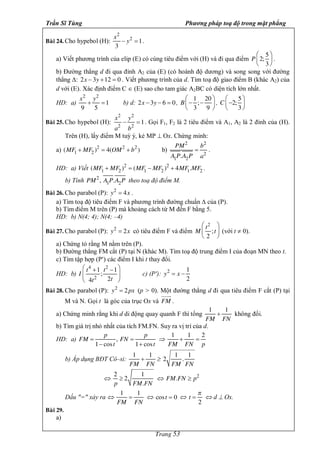 Trần Sĩ Tùng Phương pháp toạ độ trong mặt phẳng
Trang 53
Baøi 24. Cho hypebol (H):
x
y
2
2
1
3
- = .
a) Viết phương trình ...