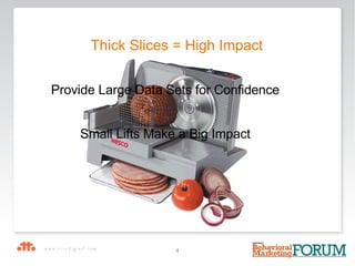 Thick Slices = High Impact Provide Large Data Sets for Confidence Small Lifts Make a Big Impact 