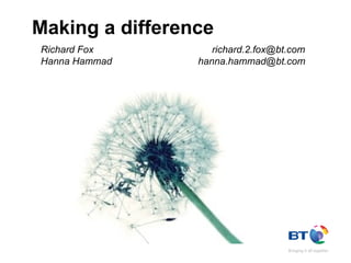 Making a difference Richard Fox  [email_address] Hanna Hammad  [email_address] 