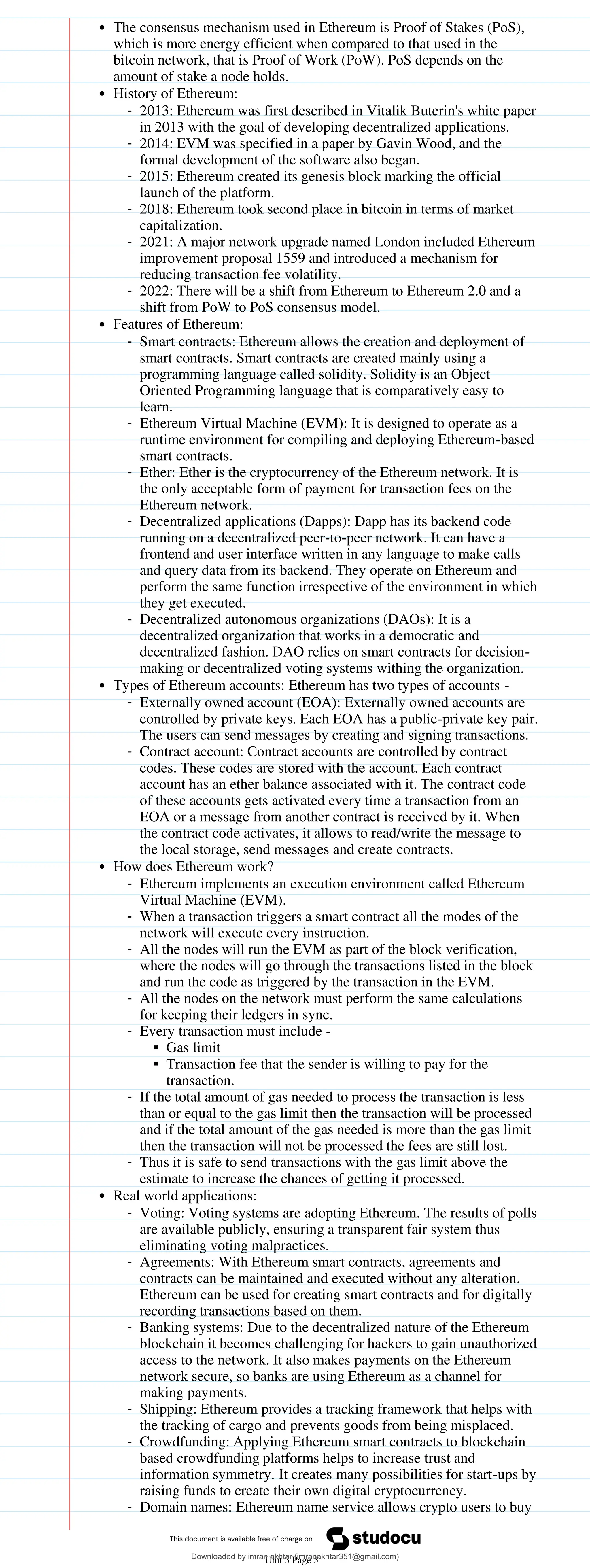 blockchain technology -unit-3-notes.pdf for engineering students | PDF