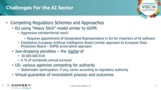 • Competing Regulatory Schemes and Approaches
• EU using “Heavy Stick” model similar to GDPR
• Aggressive extraterritorial...