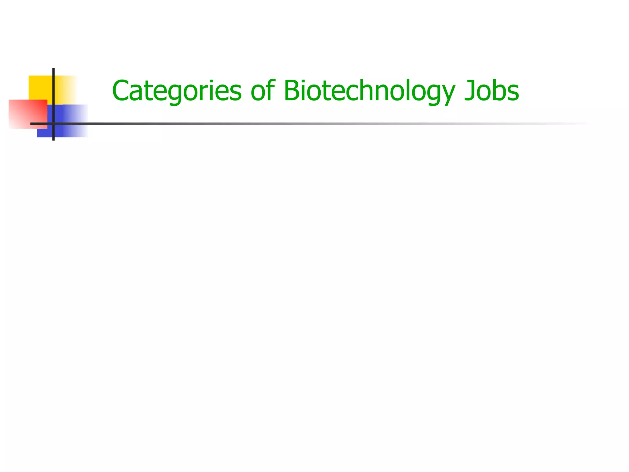 Categories of Biotechnology Jobs

 