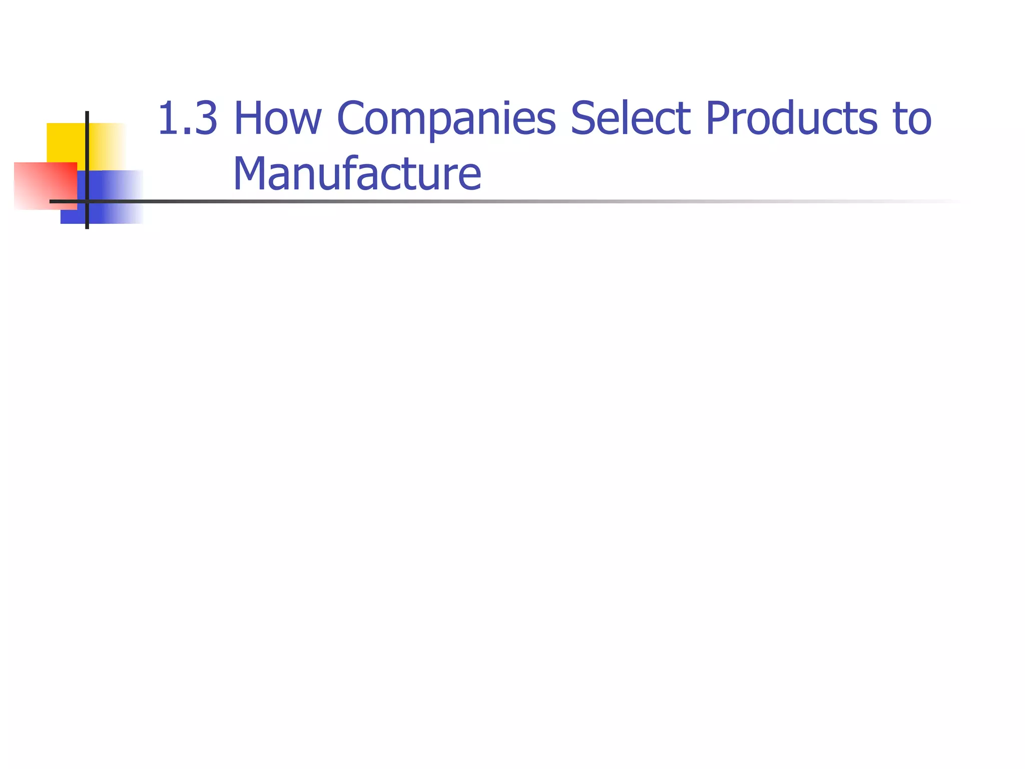 1.3 How Companies Select Products to
Manufacture

 