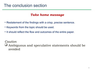 Take Home Message Example Organizarion of research documents into different sections | PPTX