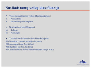 Visos nusikalstamos veikos klasifikuojamos : Nusikaltimai Baudžiamieji nusižengimai Nusikaltimai klasifikuojami: Tyčiniai Neatsargūs Tyčiniai nusikaltimai toliau klasifikuojami: Nesunkūs ( bausmė neviršija trijų metu) Apysunkiai ( nuo 3m. iki 6m.) Sunkūs ( nuo 6m . Iki 10m.) Labai sunkūs ( laisvės atėmimo bausmė viršija 10 m.) Nusikalstamų veikų klasifikacija 