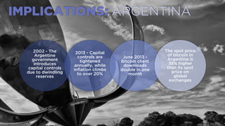 2013 - Capital
controls are
tightened
annually, while
inﬂation climbs
to over 20%
IMPLICATIONS: ARGENTINA
The spot price
o...
