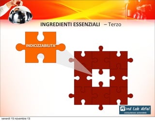 INGREDIENTI	
  ESSENZIALI	
  	
  	
  –	
  Terzo

INDICIZZABILITA’

venerdì 15 novembre 13

 