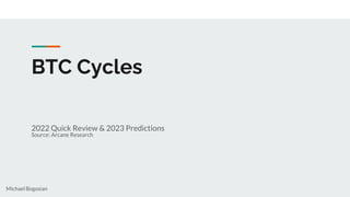 Michael Bogosian
BTC Cycles
2022 Quick Review & 2023 Predictions
Source: Arcane Research
 