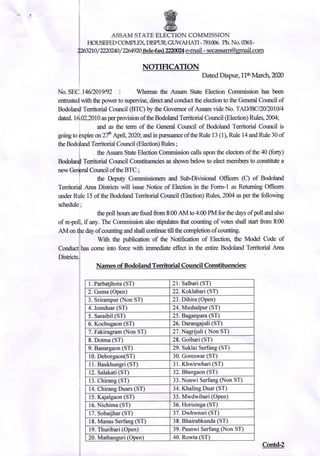 ASSAM STATE ELECTION COMMISSION
HOUSEFED COMPLE(, DISPU& GUWAIIAI -781W. Pkr" No. 0361-
2263210/222$2$/22&920l!S!e-t&-222M...