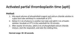 bleeding time, coagulation time and coagulation profile | PPTX