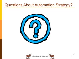 Questions About Automation Strategy?




                                             53
              Copyright 2012: Lis...