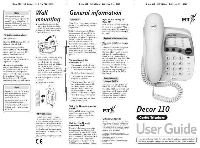 Bt Decor 110 User Manual From Telephones Online Www Telephonesonlin Bt Decor 110 User Manual From Telephones Online Www Telephonesonlin
