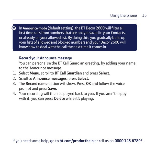 BT Decor 2600 Telephone User Guide