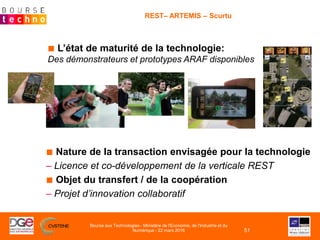 REST– ARTEMIS – Scurtu
■ Nature de la transaction envisagée pour la technologie
– Licence et co-développement de la vertic...