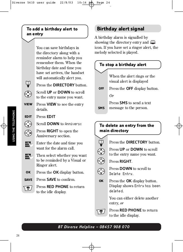 Bt Diverse 5410 User Guide From Telephones Online Www Telephonesonl