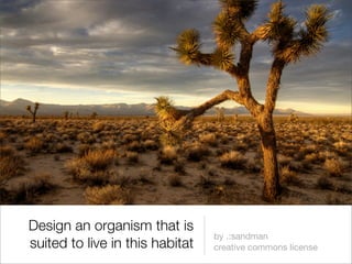 Design an organism that is
                                 by .:sandman
suited to live in this habitat   creative commons license
 