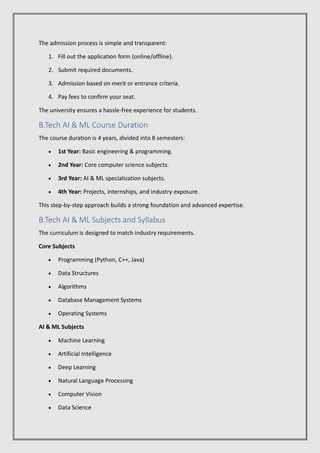 BTech in AI & ML Course Overview, Eligibility & Admission Process | PDF