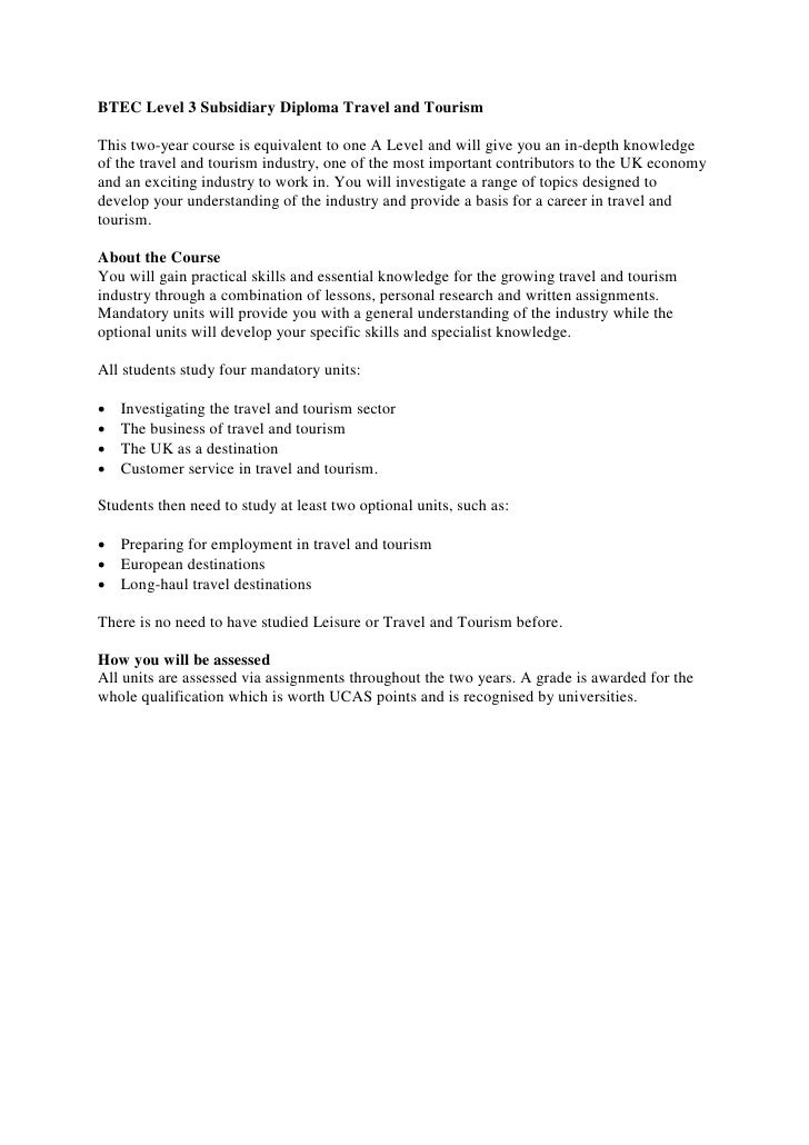 BTEC Level 3 Subsidiary Diploma Travel And Tourism btec-level-3-subsidiary-diploma-travel-and-tourism