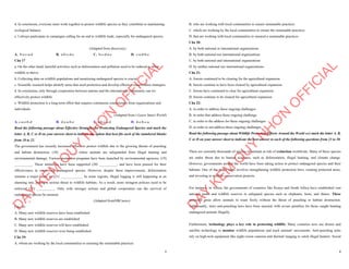 3
d. In conclusion, everyone must work together to protect wildlife species as they contribute to maintaining
ecological balance.
e. I always participate in campaigns calling for an end to wildlife trade, especially for endangered species.
(Adapted from discovery)
A. b-e-c-a-d B. a-b-c-d-e C. b-c-d-a-e D. c-a-d-b-e
Câu 17
a. On the other hand, harmful activities such as deforestation and pollution need to be reduced to allow
wildlife to thrive.
b. Collecting data on wildlife populations and monitoring endangered species is crucial.
c. Scientific research helps identify areas that need protection and develop effective conservation strategies.
d. In conclusion, only through cooperation between nations and the international community can we
effectively protect wildlife.
e. Wildlife protection is a long-term effort that requires continuous commitment from organizations and
individuals.
(Adapted from i-Learn Smart World)
A. c-a-e-b-d B. d-c-a-b-e C. e-b-c-a-d D. d-e-b-c-a
Read the following passage about Effective Strategies for Protecting Endangered Species and mark the
letter A, B, C or D on your answer sheet to indicate the option that best fits each of the numbered blanks
from 18 to 22.
The government has recently increased efforts to protect wildlife due to the growing threats of poaching
and habitat destruction. (18) _________, where animals are safeguarded from illegal hunting and
environmental damage. Various protection programs have been launched by environmental agencies, (19)
__________. These initiatives have been supported (20) __________, and have been praised for their
effectiveness in conserving endangered species. However, despite these improvements, deforestation
remains a major issue, as (21) ____________. In some regions, illegal logging is still happening at an
alarming rate, posing a serious threat to wildlife habitats. As a result, more stringent policies need to be
enforced (22) __________. Only with stronger actions and global cooperation can the survival of
endangered species be ensured.
(Adapted fromNBCnews)
Câu 18:
A. Many new wildlife reserves have been established
B. Many new wildlife reserves are established
C. Many new wildlife reserves will have established.
D. Many new wildlife reserves were being established
Câu 19:
A. whom are working by the local communities to ensuring the sustainable practices
D
Ạ
Y
K
È
M
Q
U
Y
N
H
Ơ
N
O
F
F
I
C
I
A
L
4
B. who are working with local communities to ensure sustainable practices
C. which are working by the local communities to ensure the sustainable practices
D. that are working with local communities to ensured a sustainable practices
Câu 20:
A. by both national or international organizations
B. by both national nor international organizations
C. by both national and international organizations
D. by neither national nor international organizations
Câu 21:
A. forests continued to be clearing for the agricultural expansion
B. forests continue to have been cleared by agricultural expansion
C. forests have continued to clear for agricultural expansion
D. forests continue to be cleared for agricultural expansion
Câu 22:
A. in order to address these ongoing challenges
B. in order that address these ongoing challenge
C. in order to the address for these ongoing challenges
D. in order to not address these ongoing challenges
Read the following passage about Wildlife Protection Efforts Around the World and mark the letter A, B,
C or D on your answer sheet to indicate the best answer to each of the following questions from 23 to 30.
There are currently thousands of species of animals at risk of extinction worldwide. Many of these species
are under threat due to human activities, such as deforestation, illegal hunting, and climate change.
However, governments around the world have been taking action to protect endangered species and their
habitats. One of the major steps involves strengthening wildlife protection laws, creating protected areas,
and investing in wildlife conservation projects.
For instance, in Africa, the governments of countries like Kenya and South Africa have established vast
national parks and wildlife reserves to safeguard species such as elephants, lions, and rhinos. These
protected areas allow animals to roam freely without the threat of poaching or habitat destruction.
Additionally, strict anti-poaching laws have been enacted, with severe penalties for those caught hunting
endangered animals illegally.
Furthermore, technology plays a key role in protecting wildlife. Many countries now use drones and
satellite technology to monitor wildlife populations and track animals' movements. Anti-poaching units
rely on high-tech equipment like night-vision cameras and thermal imaging to catch illegal hunters. Social
D
Ạ
Y
K
È
M
Q
U
Y
N
H
Ơ
N
O
F
F
I
C
I
A
L
 