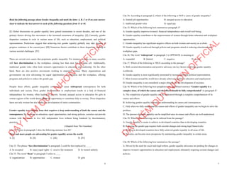 6
Read the following passage about Gender Inequality and mark the letter A, B, C or D on your answer
sheet to indicate the best answer to each of the following questions from 31 to 40.
[I] Global discussions on gender equality have gained momentum in recent decades, and one of the
primary factors driving this movement is the increased awareness of inequality. [II] Currently, gender
disparities continue to exist in various areas of life, such as education, employment, and political
representation. Predictions suggest that achieving true gender equality globally may take decades if
progress continues at the current pace. [III] Numerous factors contribute to these disparities, leading to
various societal challenges. [IV]
There are several root causes that perpetuate gender inequality. For instance, women in many societies
still face discrimination in the workplace, earning less than men for the same job. Additionally,
traditional gender roles often limit women's opportunities in education and leadership. On the other
hand, there are also positive movements working to empower women. Many organizations and
governments are now advocating for equal opportunities in education and the workplace, offering
programs and policies to reduce the gender gap.
Despite these efforts, gender inequality continues to cause widespread consequences for both
individuals and society. First, gender discrimination in employment results in a lack of financial
independence for women, often leading to poverty. Second, unequal access to education for girls in
certain regions of the world denies them the opportunity to contribute fully to society. These disparities
harm not only women but also hinder the development of entire communities.
Gender equality is a complex issue that requires a deep understanding of both the causes and the
consequences. By focusing on education, equal opportunities, and strong policies, societies can provide
women with the means to live full, independent lives without being hindered by discriminatory
practices.
(Adapted from The Guardian)
Câu 31. Where in paragraph 1 does the following sentence best fit?
More and more people are advocating for gender equality across the world.
A. [I] B. [II] C. [III] D. [IV]
Câu 32. The phrase “face discrimination”in paragraph 2 could be best replaced by ____.
A. be accepted B. enjoy equal rights C. receive fair treatment D. be treated unfairly
Câu 33. The word “them” in paragraph 3 refers to ____
A. organizations B. opportunities C. women D. girls
D
Ạ
Y
K
È
M
Q
U
Y
N
H
Ơ
N
O
F
F
I
C
I
A
L
7
Câu 34. According to paragraph 2, which of the following is NOT a cause of gender inequality?
A. limited job opportunities B. unequal access to education
C. traditional gender roles D. equal pay
Câu 35. Which of the following best summarises paragraph 3?
A. Gender equality improves women's financial independence and overall well-being.
B. Gender equality contributes to the empowerment of women through better education and workplace
opportunities.
C. Gender inequality has significant negative effects on both women and society as a whole.
D. Gender equality is achieved through policies and programs aimed at reducing educational and
workplace gaps.
Câu 36. The word “widespread” in paragraph 3 is OPPOSITE in meaning to
A. expanded B. limited C. negative D. severe
Câu 37. Which of the following is TRUE according to the passage?
A. Both societal discrimination and positive advocacy are key factors in driving gender equality
worldwide.
B. Gender equality is most significantly promoted by increasing female political representation.
C. Most women around the world have already achieved equality in education and employment.
D. Gender inequality is not considered a major obstacle for the development of societies.
Câu 38. Which of the following best paraphrases the underlined sentence:“Gender equality is a
complex issue, of which the causes and the effects should be fully comprehended” in paragraph 4?
A. The complexity of gender equality can be understood through a complete comprehension of its
causes and effects.
B. Achieving gender equality depends on understanding its causes and consequences.
C. Only when we fully understand the causes and effects of gender inequality can we begin to solve the
problem.
D. The process of gender equality can be simplified once its causes and effects are well-understood.
Câu 39. Which of the following can be inferred from the passage?
A. Gender equality is easier to achieve in developed countries than in developing countries.
B. Reducing the gender gap requires both societal changes and strong legal frameworks.
C. Women in developed countries have fully achieved gender equality in all areas of life.
D. Societies can become more prosperous by maintaining gender inequality in certain areas.
Câu 40. Which of the following best summarises the passage?
A. Driven by the need for social and legal reform, gender equality advocates are pushing for changes to
improve women's opportunities in education and employment, ultimately requiring societal changes and
policies.
D
Ạ
Y
K
È
M
Q
U
Y
N
H
Ơ
N
O
F
F
I
C
I
A
L
 