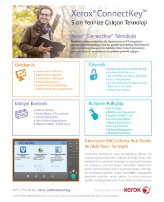 Sizin Yerinize Çalışan Teknoloji
Xerox ConnectKey® ™
Bugünün profesyonellerinin oﬁs duvarlarının ve 9-5 mesaisinin
ötesine...
