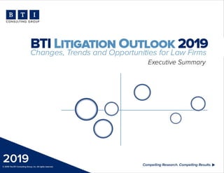 ©2018 The BTI Consulting Group, Inc. All rights reserved. +1.617.439.0333  www.bticonsulting.com
BTI Litigation Outlook 2019:
Changes, Trends and Opportunities for Law Firms
0
Executive Summary
 