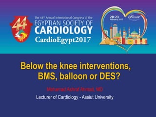 Below the knee interventions,
BMS, balloon or DES?
Mohamad Ashraf Ahmad, MD
Lecturer of Cardiology - Assiut University
 