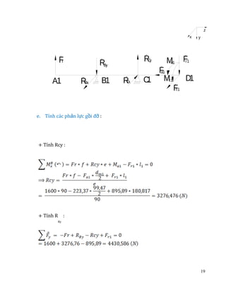 z
x

Fr
A1

Ry
C

RBy
RBx

B1

Rx
C

y

r1
M F
a1

F
a1
C
1 Mt 1

D1
F1
t

e. Tính các phản lực gồi đỡ :
+ Tính Rcy :

+ Tính R :
By

19

 