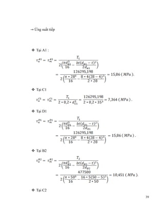 → Ứng suất tiếp
 Tại A1 :

 Tại C1

 Tại D1

 Tại B2

 Tại C2
39

 