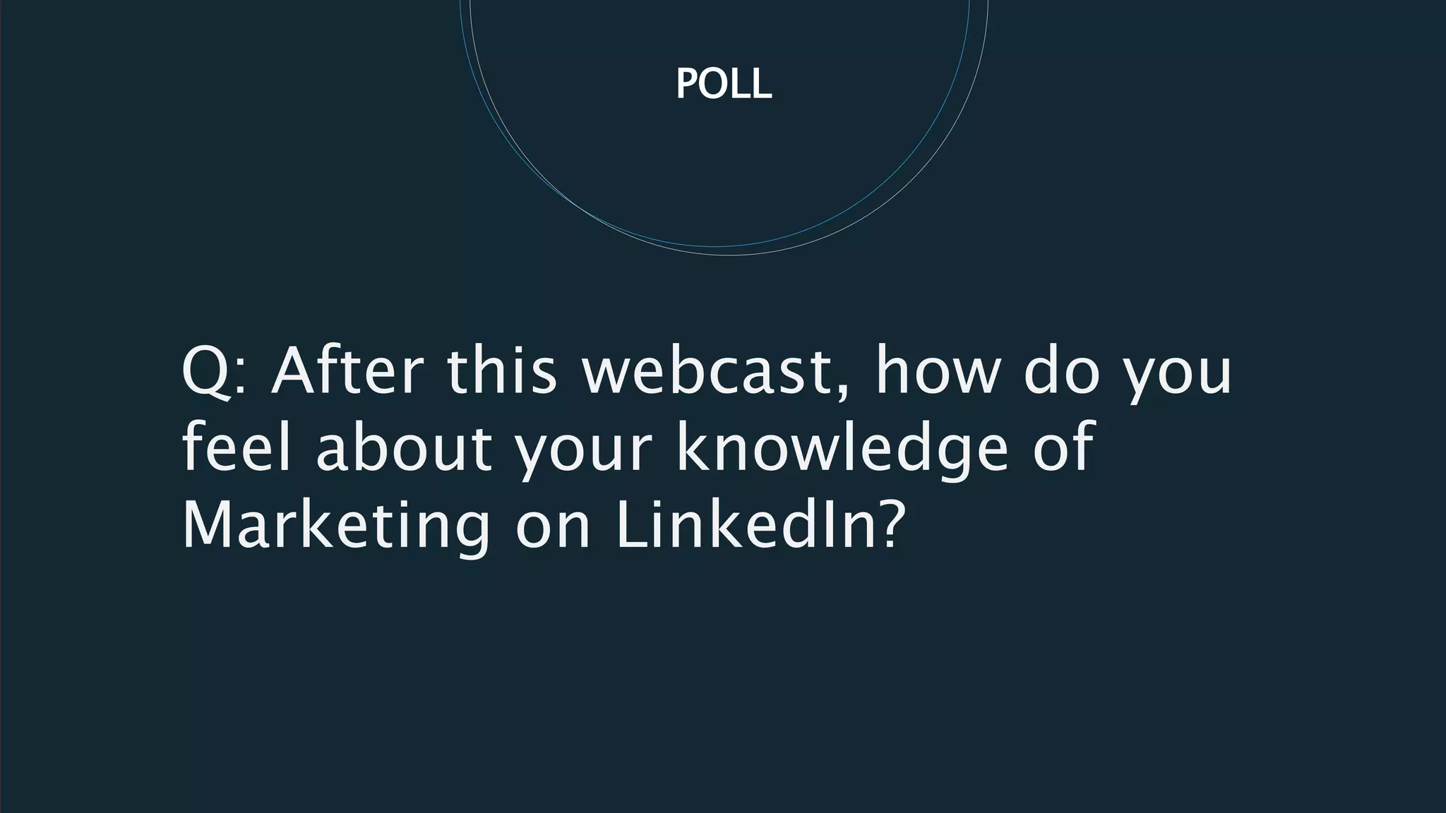 POLL
Q: After this webcast, how do you
feel about your knowledge of
Marketing on LinkedIn?
 