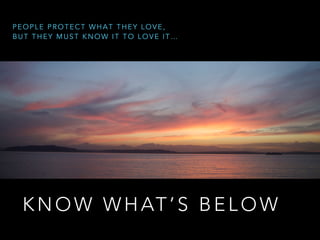 KNOW WHAT’S BELOW
PEOPLE PROTECT WHAT THEY LOVE,
BUT THEY MUST KNOW IT TO LOVE IT…
 