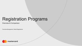 Franchise Management, Global Registrations
Overview & Comparison
Registration Programs
 
