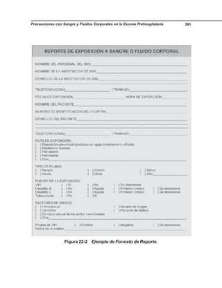 Precauciones con Sangre y Fluidos Corporales en la Escena Prehospitalaria 361
Figura 22-2 Ejemplo de Formato de Reporte.
 